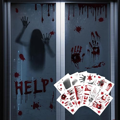 Decoraciones de fiesta de Halloween, calcomanías de huellas de manos sangrientas, calcomanías para cubierta de puerta, ventana, espeluznante pared,