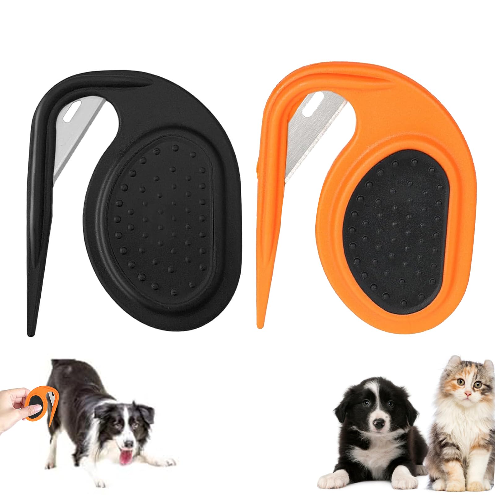 TQPXZO Pack of 2 Cat Detangling Knives, Grooming Knife for Long-Haired Pets, Dematting with Steel Blade, Pet Knotting Comb, Perfect for Removing Tangles, Beauty Tools (Black, Orange)