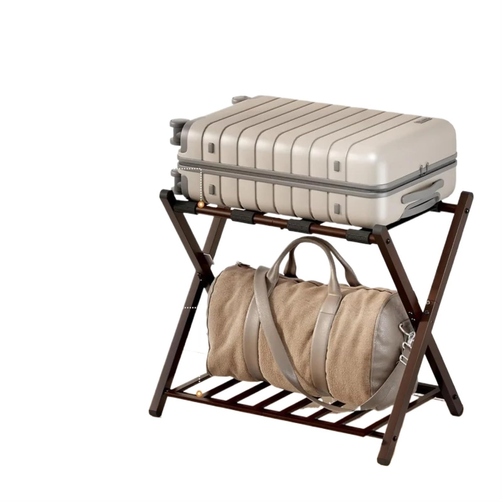 Porte-valise magnétique pliable marron en acier avec étagère