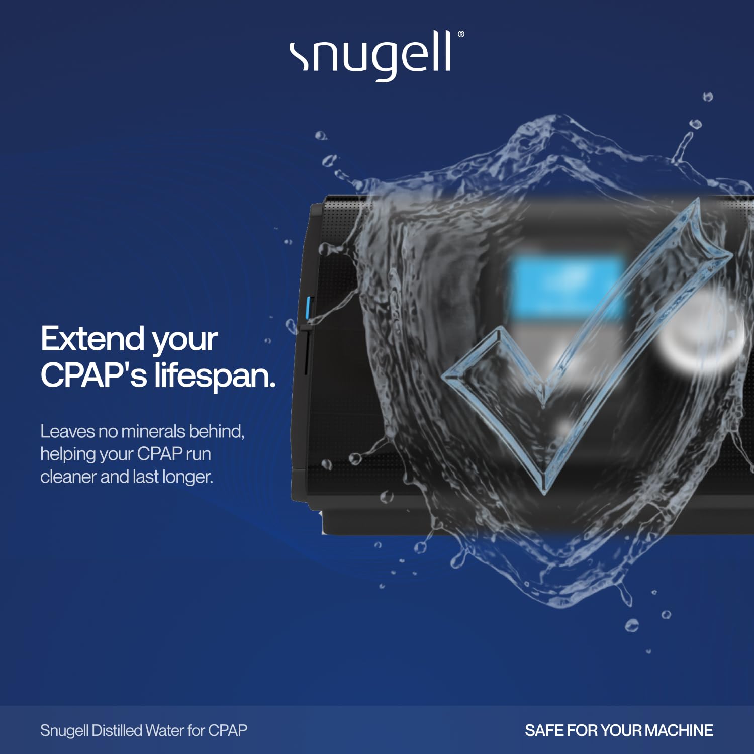 Snugell Agua destilada para humidificadores CPAP | Paquete de 12 botellas 16.9 oz H20 | Apto para viajes | 16.9oz H2O | Fabricado en Estados Unidos |