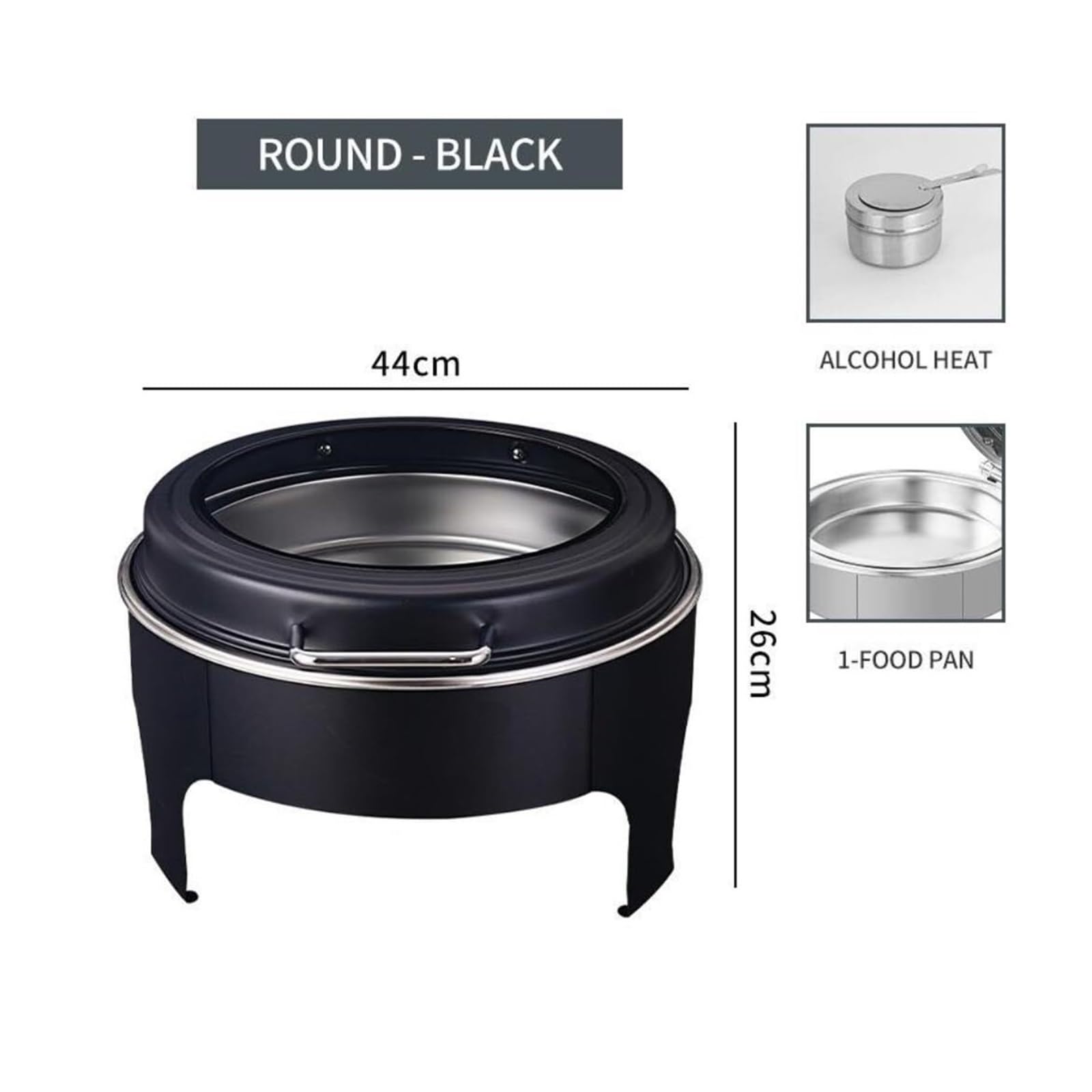 Scaldavivande neri rotondi in acciaio inossidabile Cucina a buffet | Buffet for Feste con Coperchio Idraulico Trasparente, Scalda Buffet