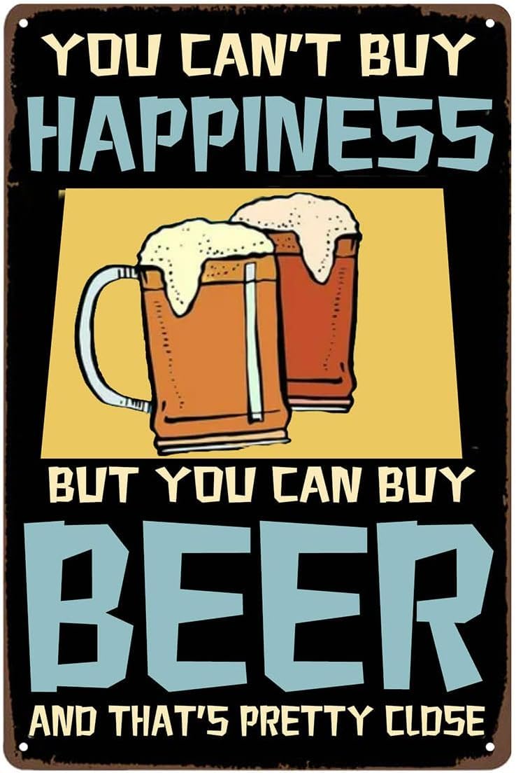 Yepyayqvk Tin Sign 84 You Can't Buy Happy But You Can Buy Beer Funny Bar Tin Sign Retro Quotes Wall Poster For Restaurant Pub Bar Hotel Wall Decorative Signs & Plaques Beer Lovers Gift 6X8 Inch