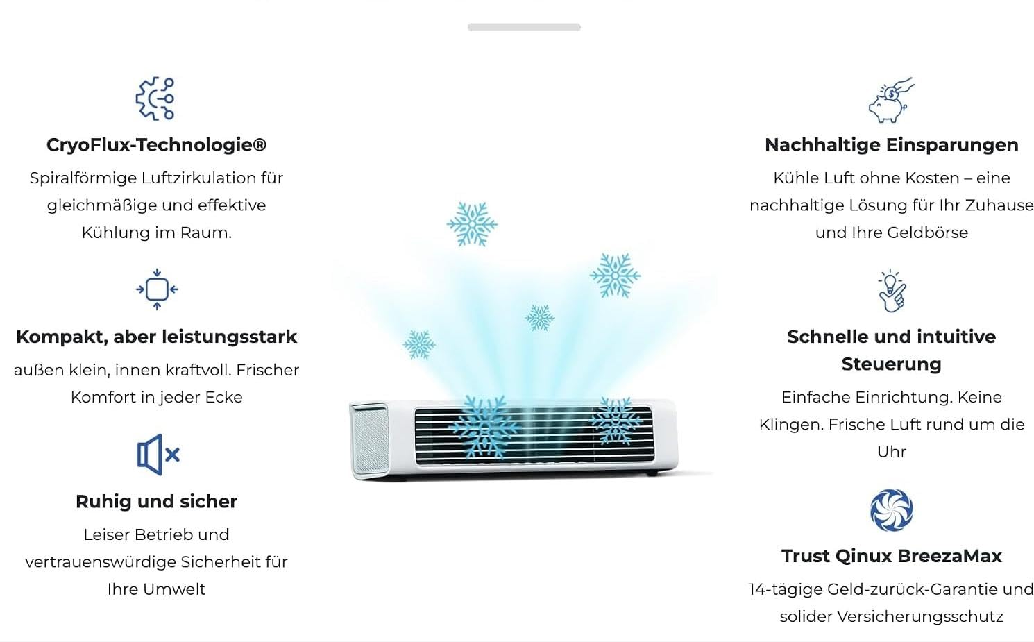 Polar Breeze Air Conditioner tragbar mini Klimaanlage -Kühlsystem, ventilatorloses Design mit automatischem Schwenk, 3 flexible Aufstellungsarten,flüsterleise & kindersicher