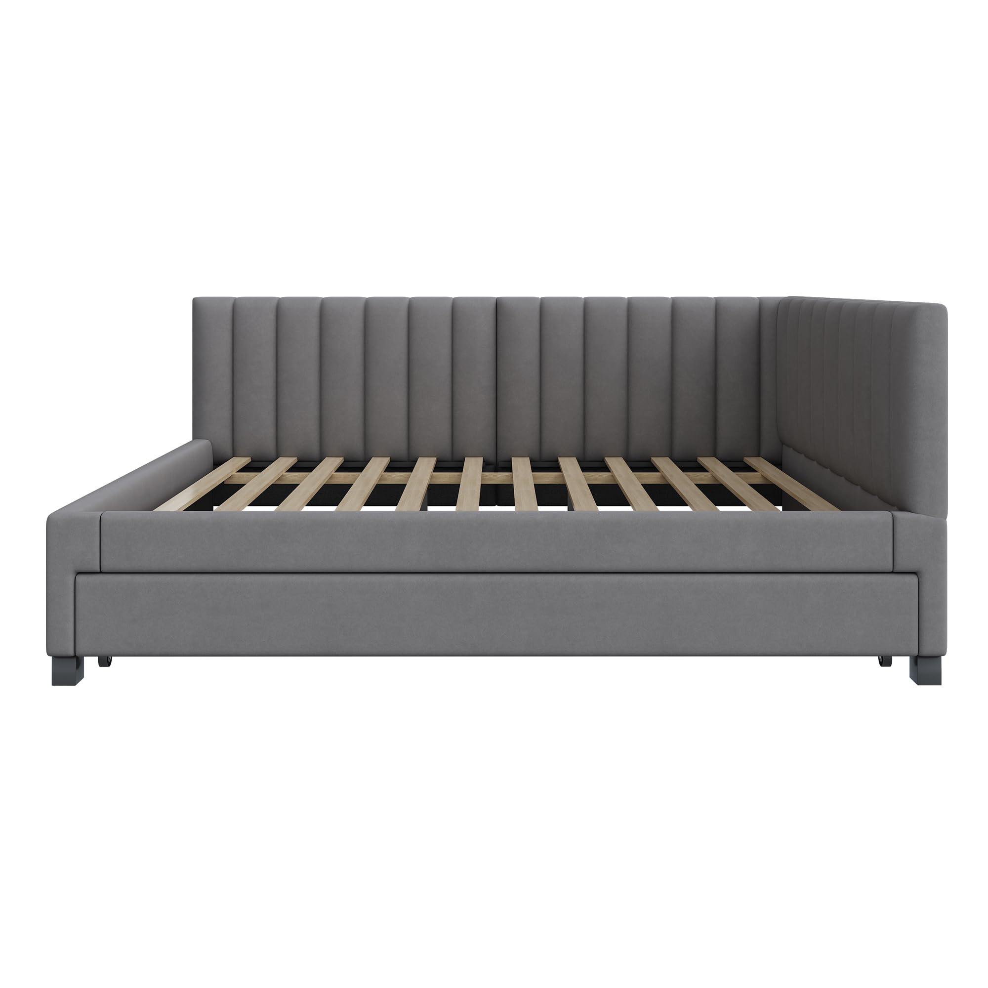Polsterbett 140x200, Ausziehbares Schlafsofa,Sofabett, Multifunktionsbett mit Lattenrost, Jugendbetten Kinderbetten Gästebetten, Zwei betten, Schlafcouch, Funktionsbett Beige (Grau-140)