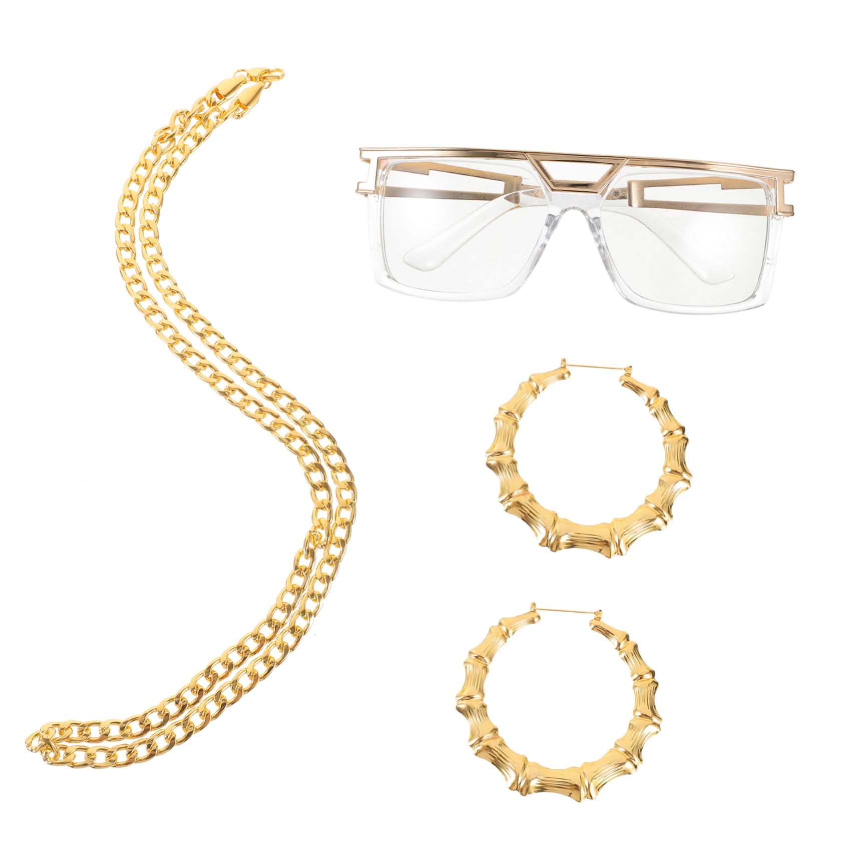 Toddmomy Hip Hop Costume Kit Fashion Jewelry Set Retro Glasses Necklace Bracelet