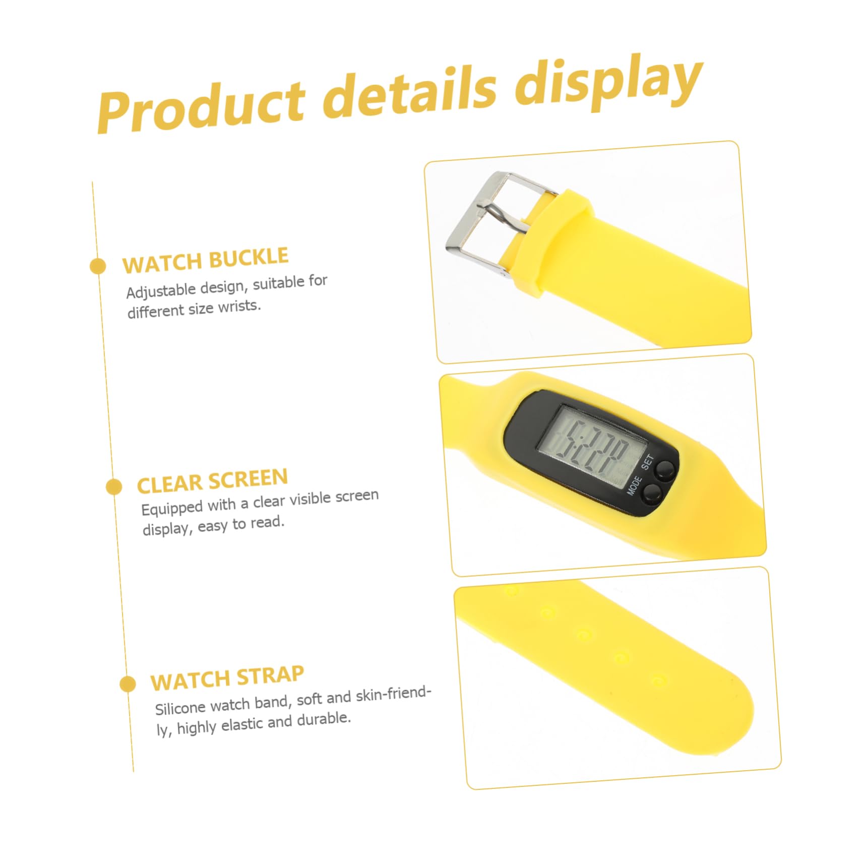 Reloj Podómetro de Silicona Amarillo, Pulsera Contadora de Pasos