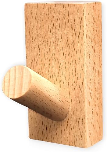 Paquete de 4 ganchos de madera de haya de alta calidad para montar en la pared, naturales, hechos a mano, para abrigos y sombreros, ganchos