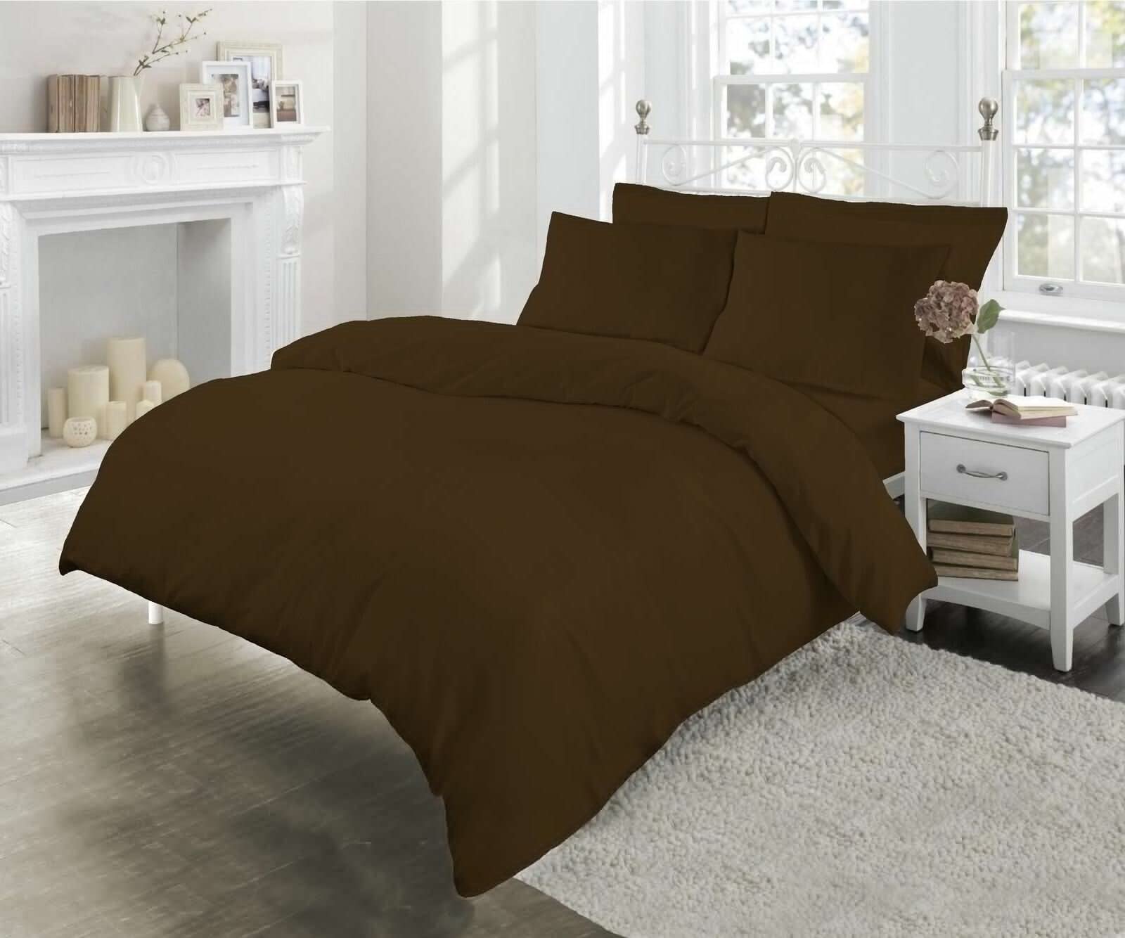 200 Thread Count 100% Egyptian Cotton Duvet Cover Bedding Set with Pillowcases (Chocolate, Single)