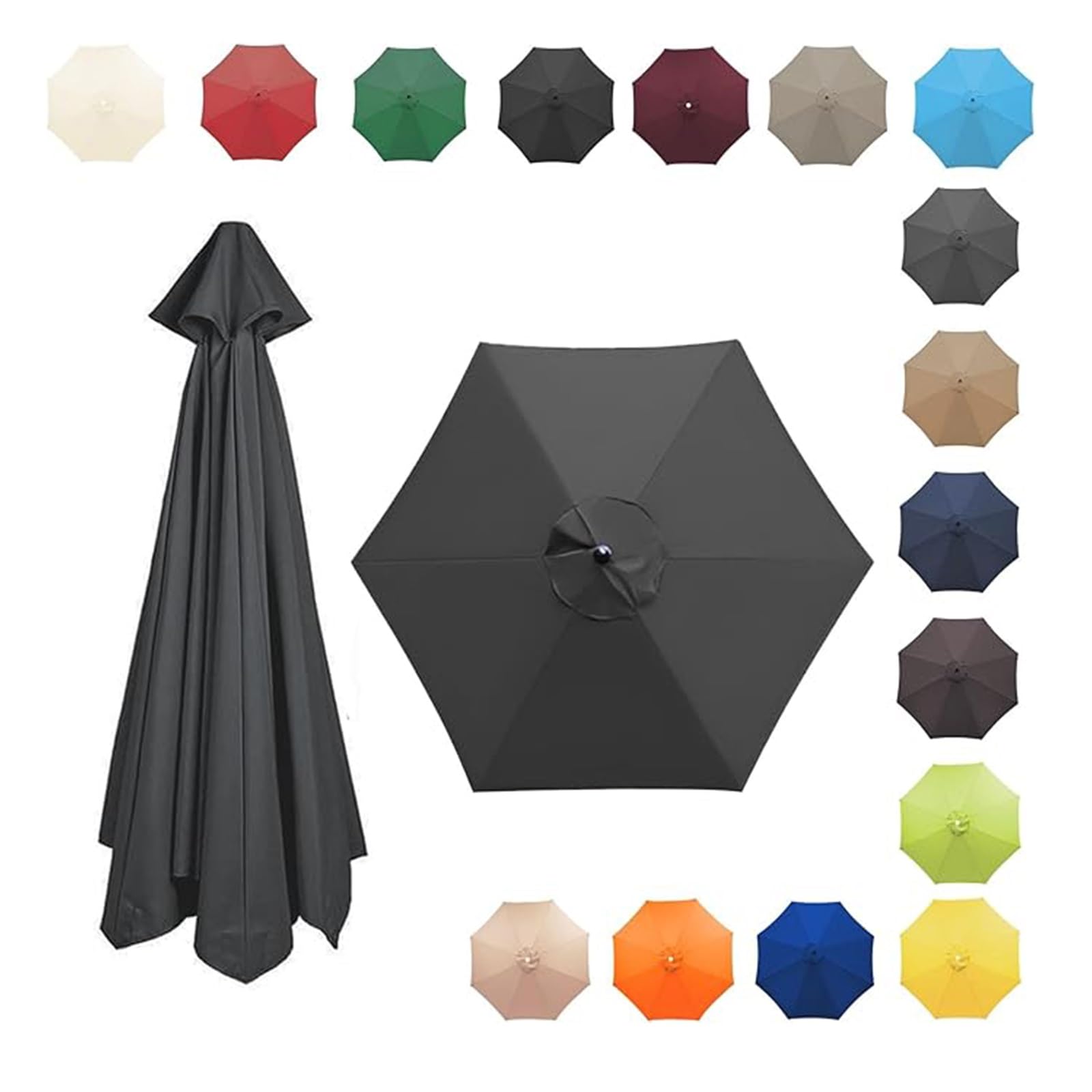 Trwały parasol ogrodowy 350 cm, zapasowy baldachim, 8 żeber, ochrona przed promieniowaniem UV, 50+, ciemnoszary, poliester, osłona na zewnątrz do 270 cm, parasole tarasowe