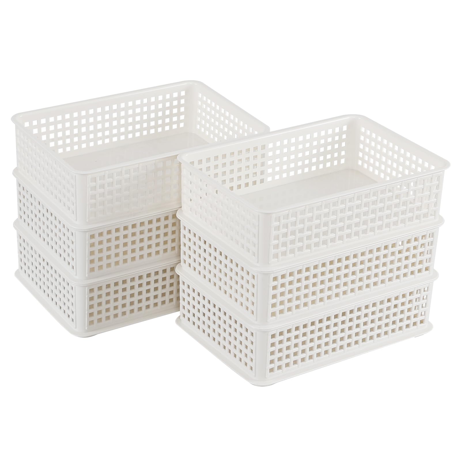 Hommp 6 Packs Small Plastic Storage Baskets Trays, Stacking Plastic Trays Baskets, White