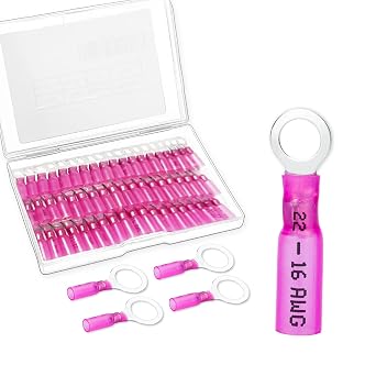 60 PCS Heat Shrink Ring Connectors,22-16 awg #10 Ring Terminals