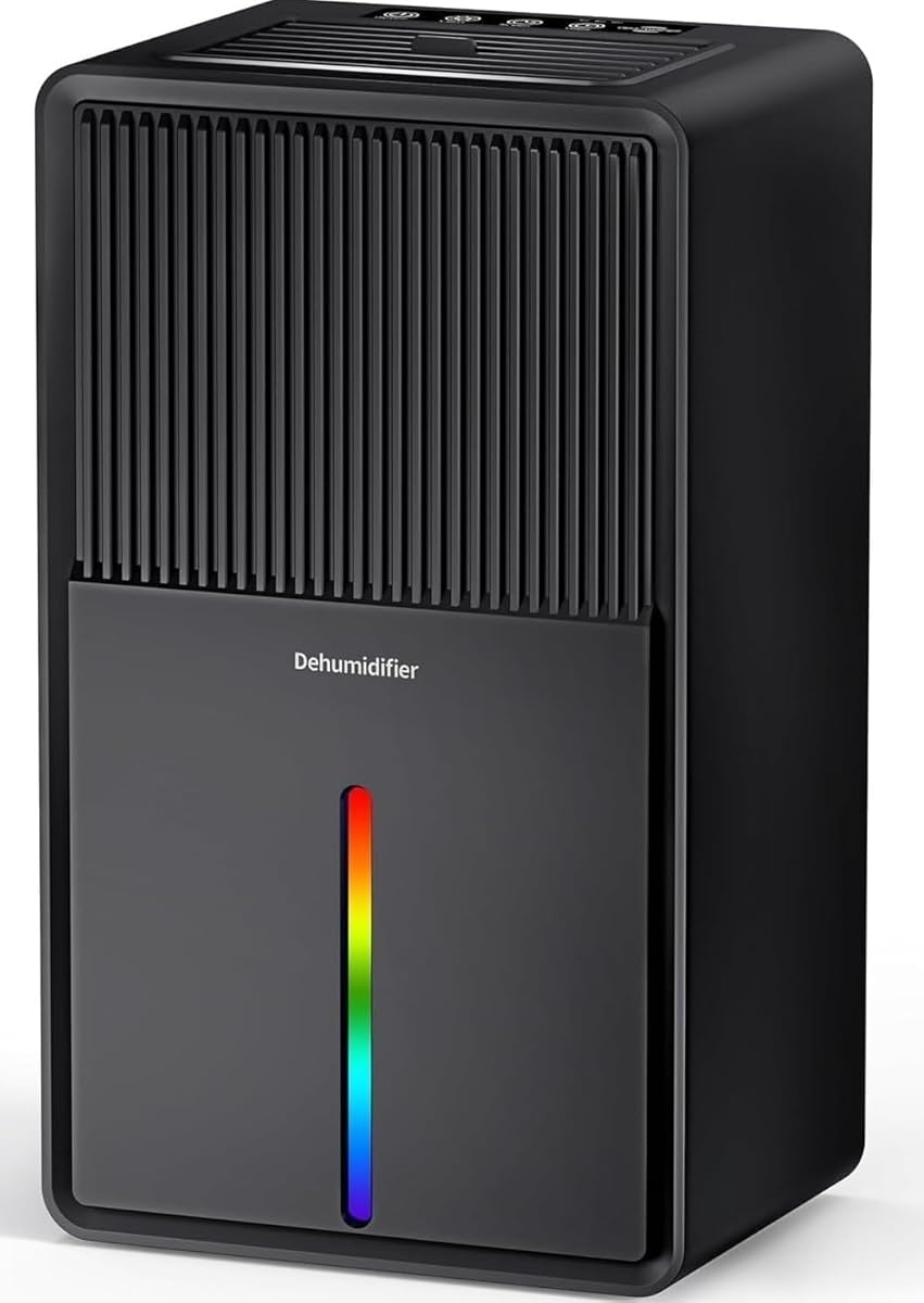 Dehumidifier(102OZ) Water Tank for Home with 7 Led Colors Timer（8-12-24H) Ultra Quiet Portable Small Dehumidifier with Auto Shut Off Ideal for Basement, Bathroom, Bedroom, Garag, RV