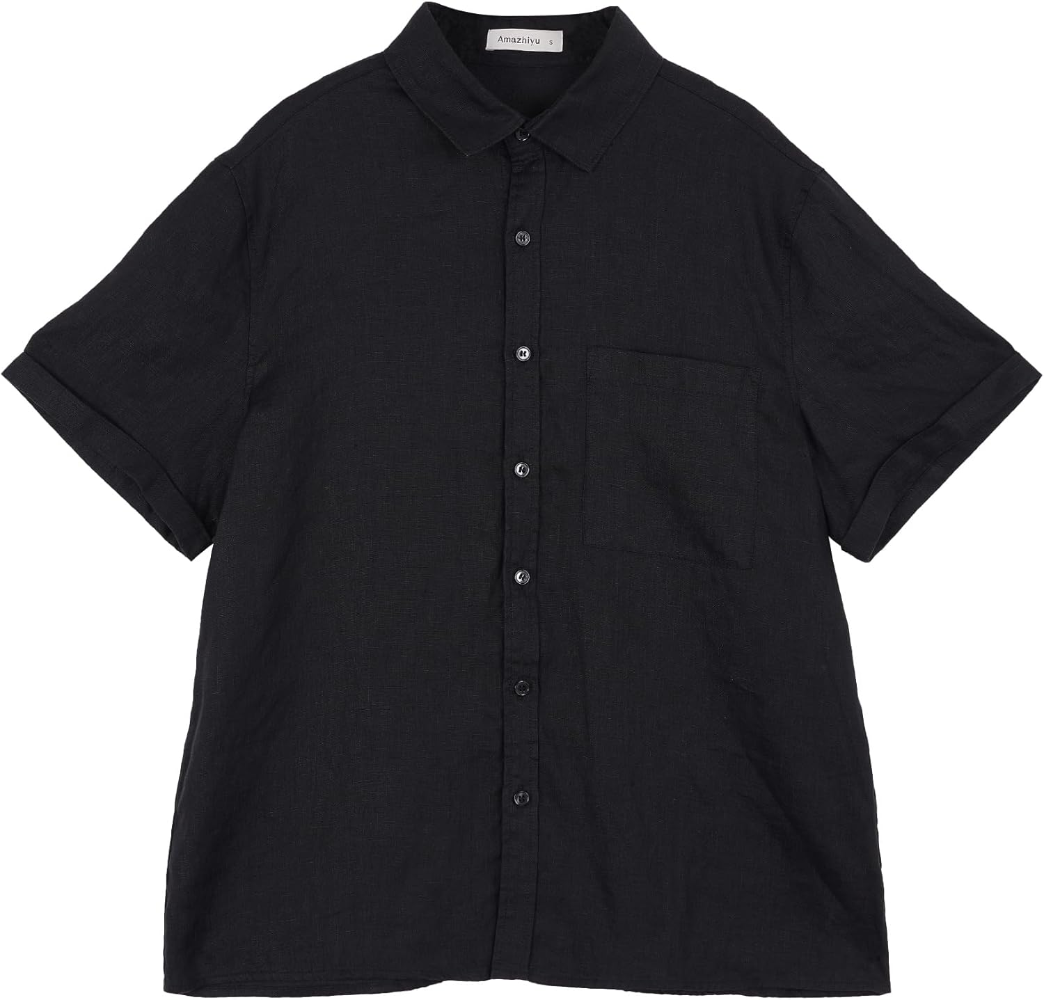 Amazhiyu Men‘s 100% Linen Short Sleeve Button Down Shirt Casual Summer Beach Tops