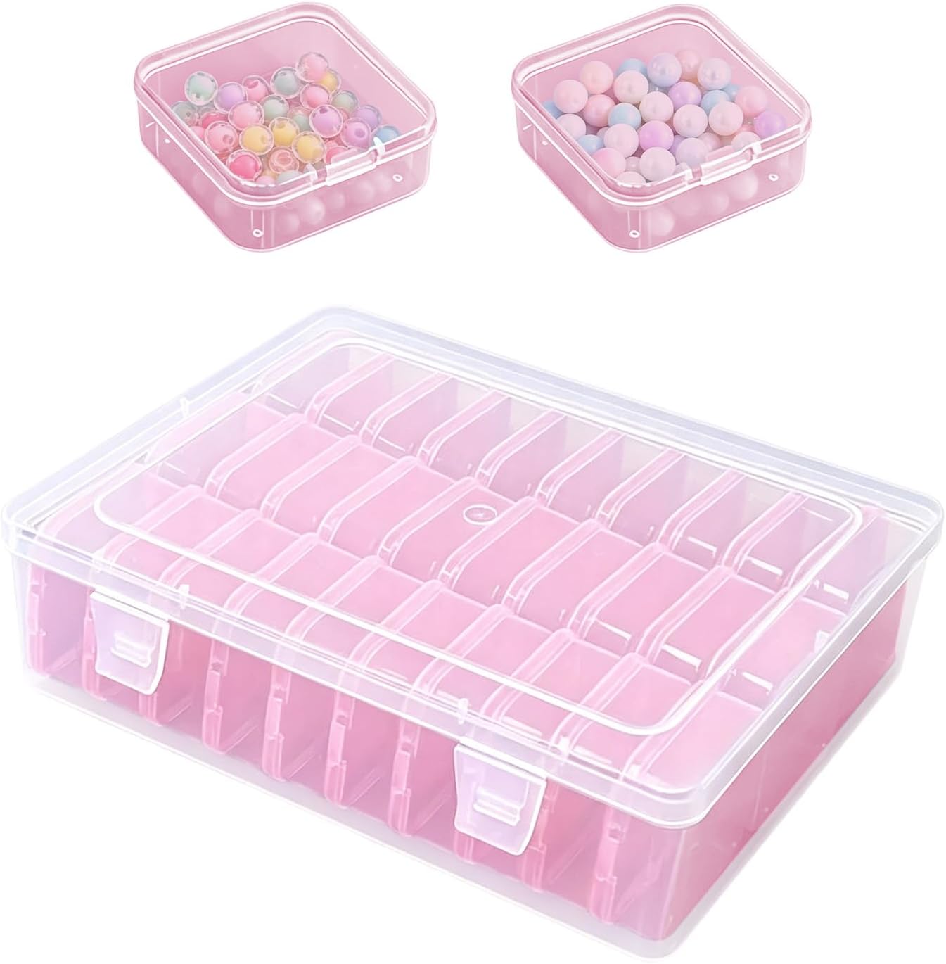 Upgrade Clear Bead Organizer Box with 30 Mini Divider Boxes, Transparent Plastic Small Parts Container for Beads Jewelry Craft Hardware Fishing Small Accessories (white)