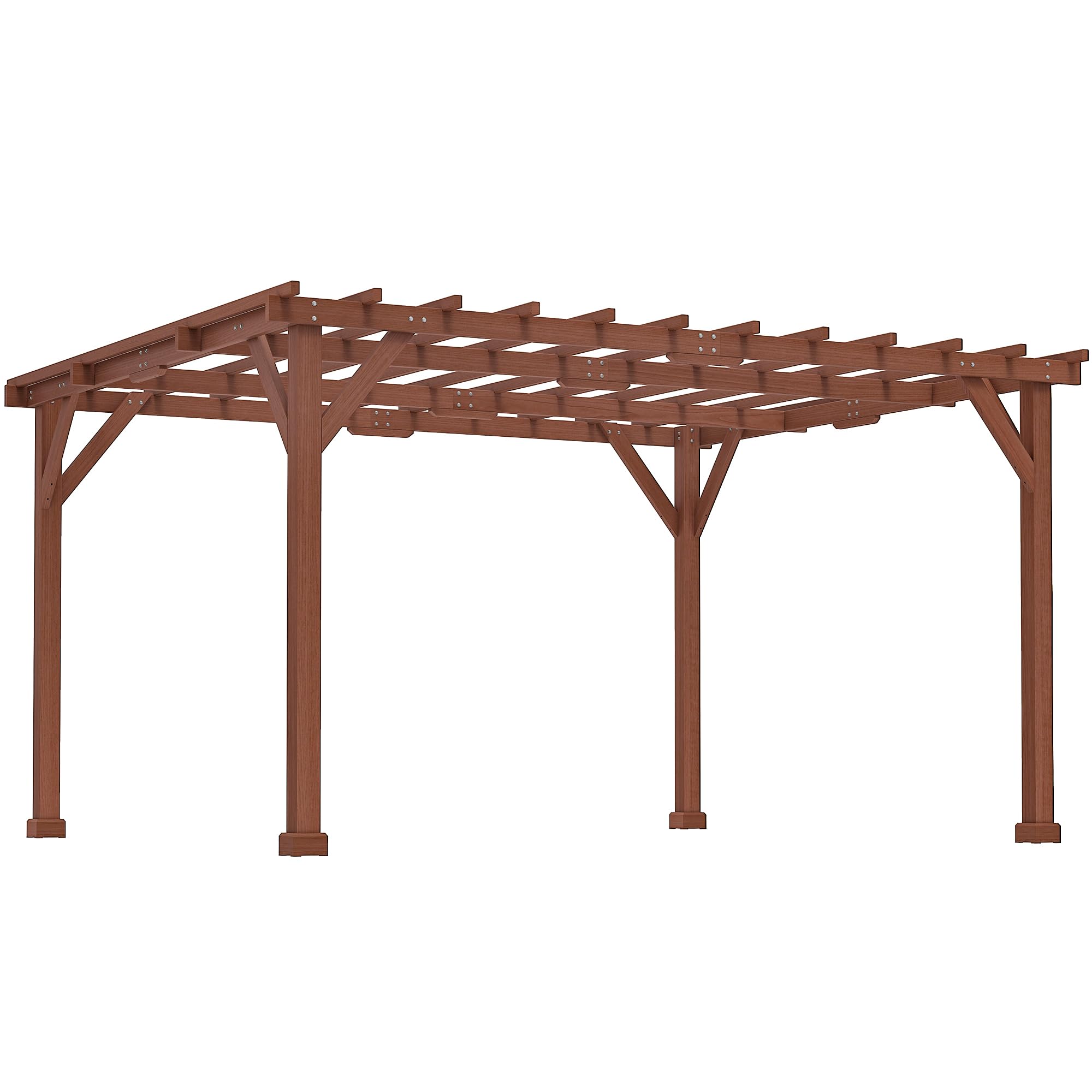 Outsunny Pérgola jardín Exterior 3,3 x 3,8 m pérgola de Madera para Plantas trepadoras, Enredaderas y Flores, cenador de jardín, terraza, Patio, Rojo