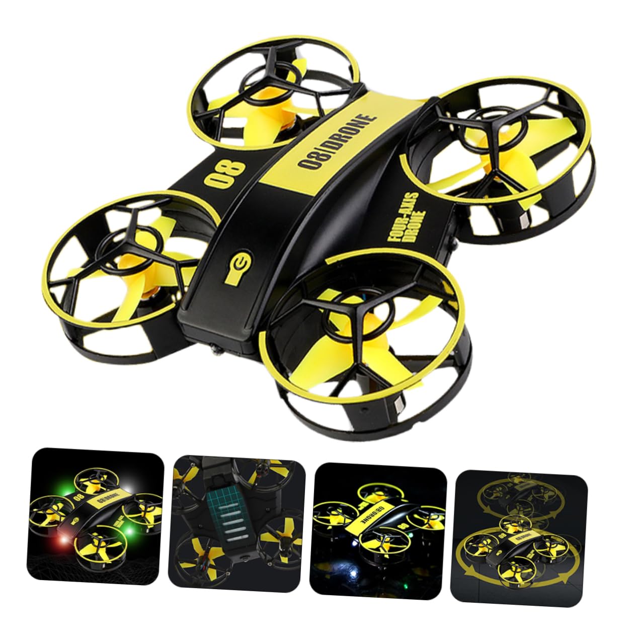 Toyvian Mini Quadricottero Rc Luce LED e Protezione da Caduta, Batteria Litio 3.7v 300mah, 3 Velocità Regolabili per Notturno Divertente