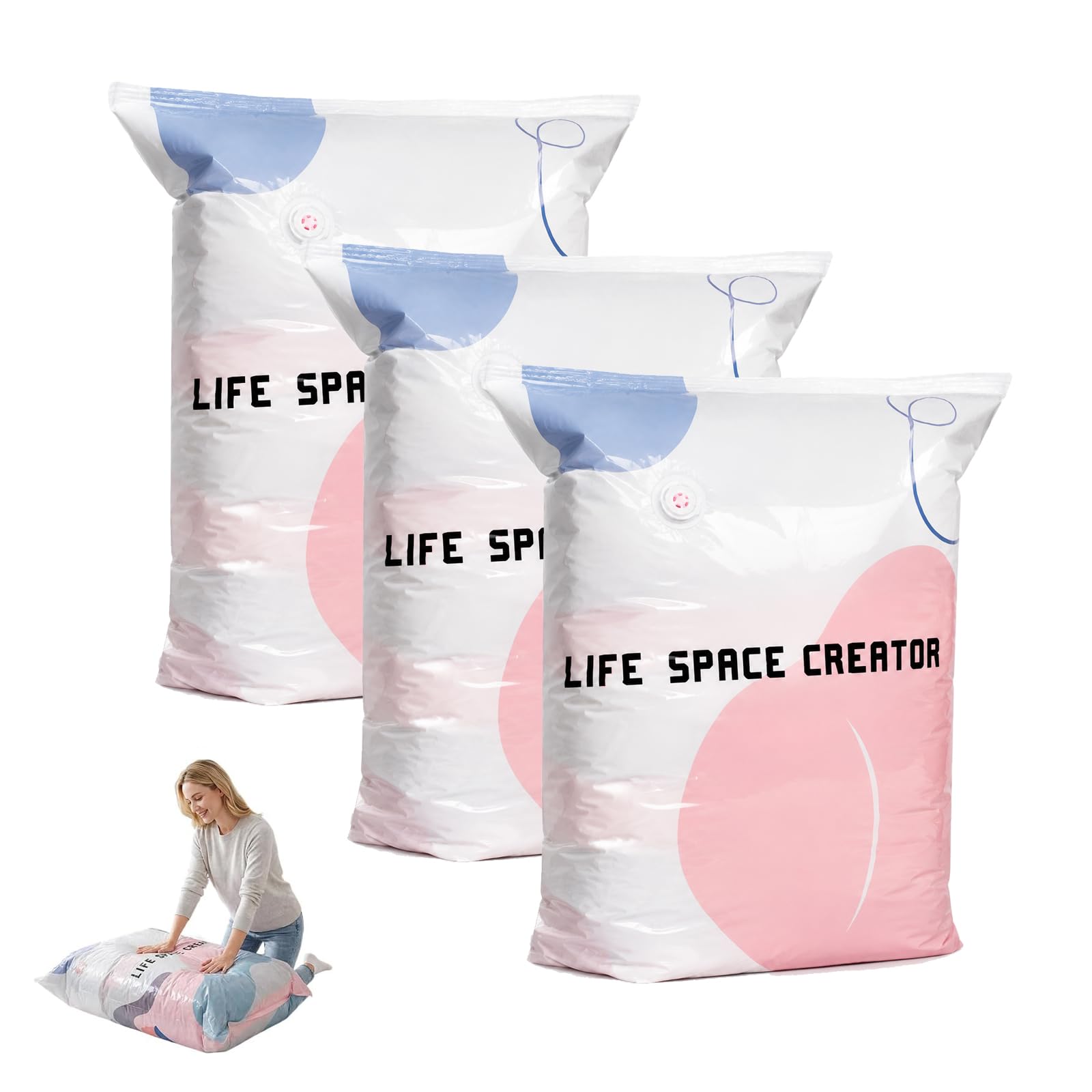 Better Life Space Vakuumbeutel, 3D Vakuumbeutel ohne Pumpe, platzsparende luftdichte Kompressionsbeutel für Bettdecken, Kleidung, Kissen und Decken (L*3)