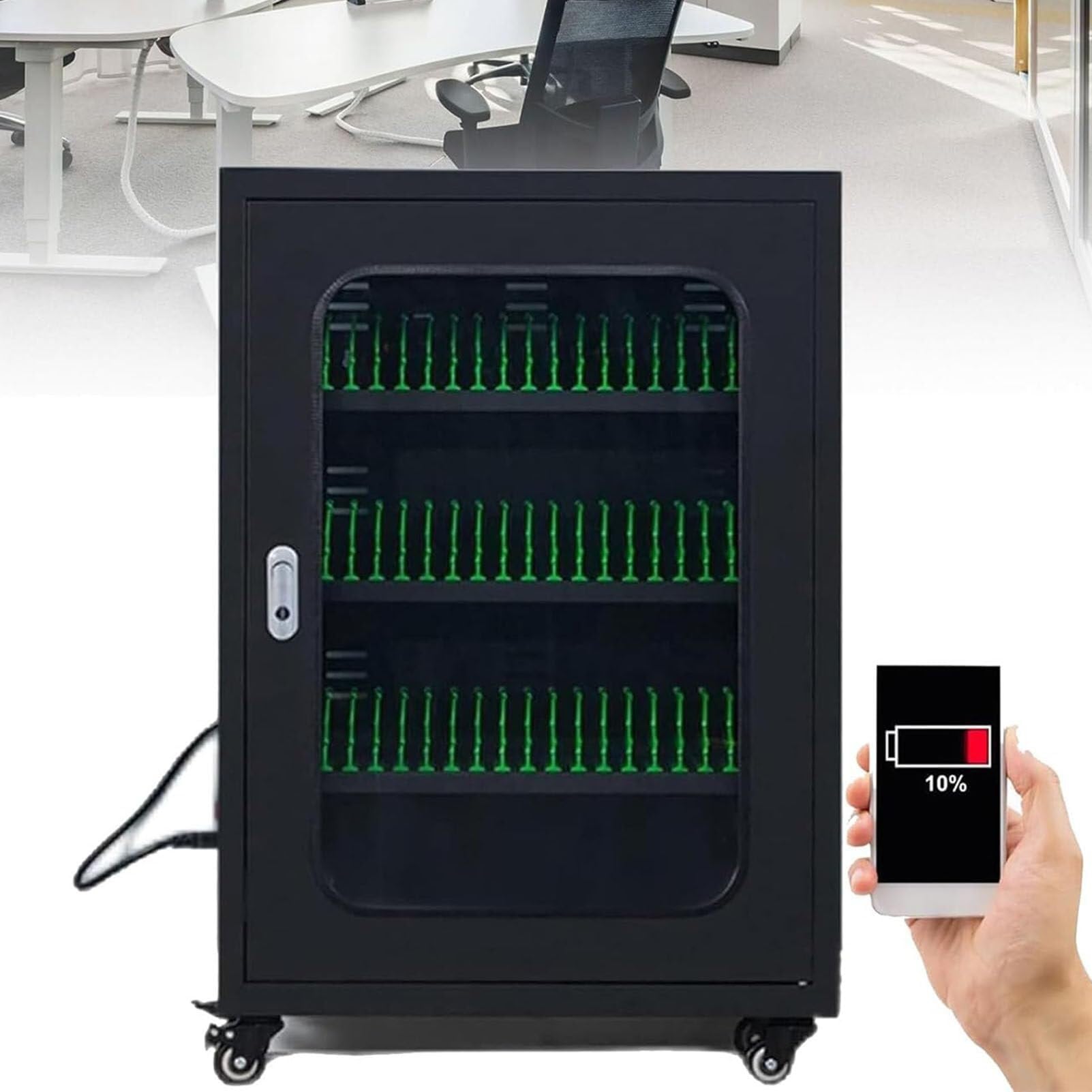 GTHTUHFD Portable Charging Station With Wheels And Combination Lock, Rechargeable Phone Locker For Secure Storage,50Slots
