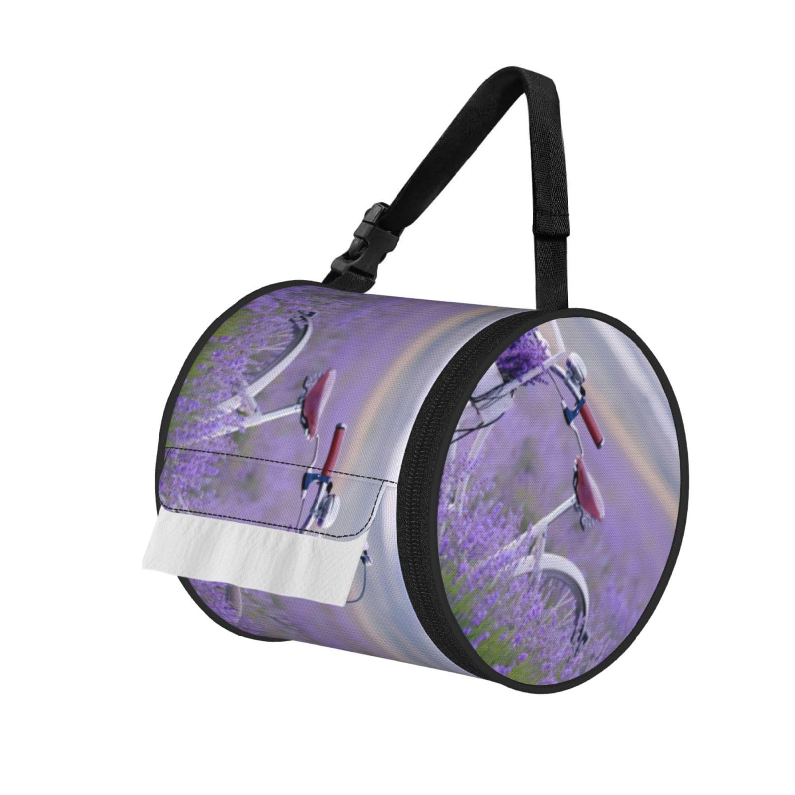 Lavender Field Retro Bike Agriculture Print Fashion Tissues Organizer Box, Hanging Tissue Holder For Purse Coins For Car Office Daily Outing