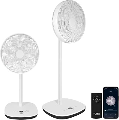 FLINQ Ventilateur sur Pied Silencieux – Ventilateur Colonne 180° Oscillation – 12 Vitesses – App & Télécommande – Ventilateur Puissant Chambre – Blanc