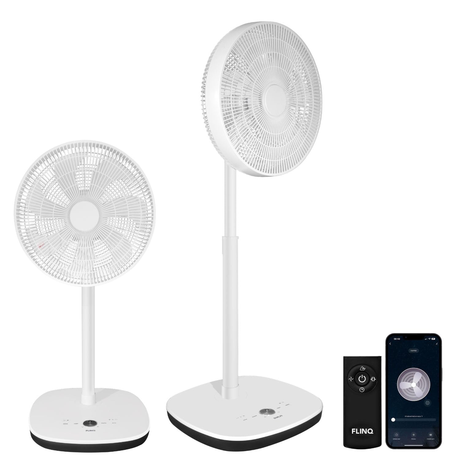 FLINQ Ventilateur sur Pied Silencieux - Ventilateur Colonne 180° Oscillation - 12 Vitesses - App & Télécommande - Ventilateur Puissant Chambre - Blanc