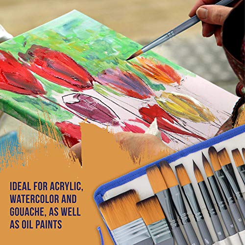 U.s. Art Supply 24-Piece Artist Paint Brush Set - Professional All-Purpose Taklon Synthetic Brushes, Filbert, Round, Flat Bristles - Painting Portraits, Canvas, Paper, Wood - Watercolor, Acrylic, Oil #TOP4