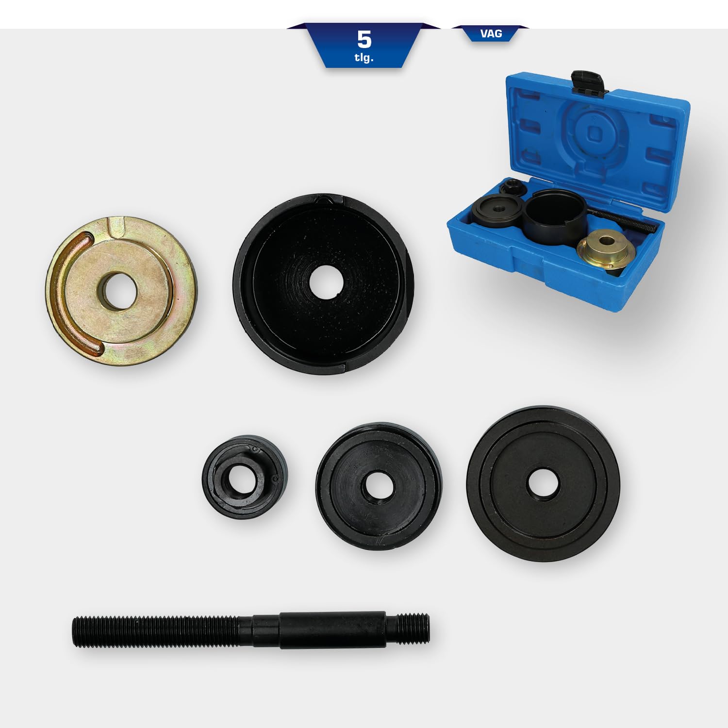 BRILLIANT TOOLS BT671900 Vorderachs-Querlenkerbuchsen-Werkzeug für VAG [Powered by KS TOOLS], Mit Stabiler Blauer Box, 5-Tlg