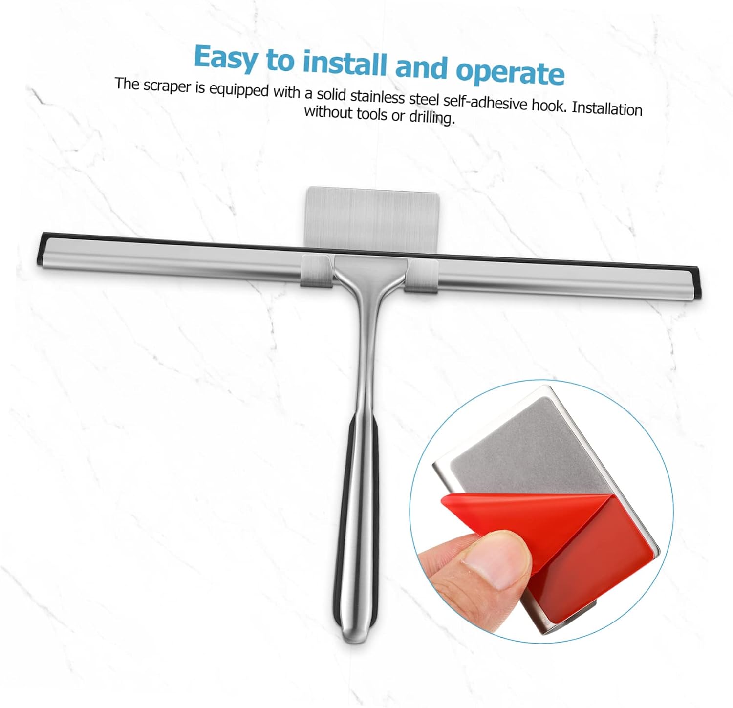 1set Shower Squeegee Adhesive Wall Hook and Replacement Strip for Easy Bathroom and Window Cleaning
