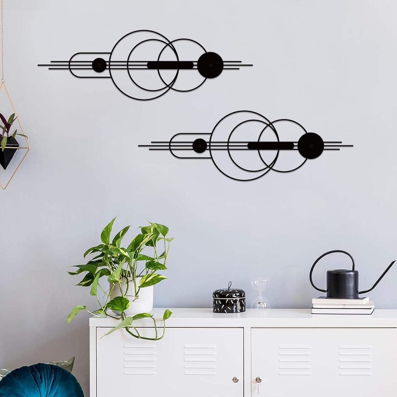 ruelen 2 Pcs Small Metal Abstract Wall Art, Modern Minimalist Wall Decor Single Line Art Metal Vertical Wall Decor Geometric Wall Hanging Sculptures for Home Bedroom Living Room, 23.62x 7.68 Inch