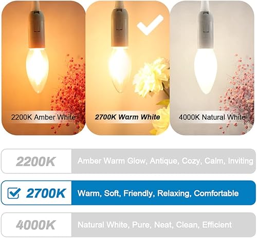 Miniatura 5 de Bombillas LED de candelabro, regulables, 4 W, equivalente a 40 W, base E12, bombillas Edison de vidrio transparente, 2700 K, blanco cálido,