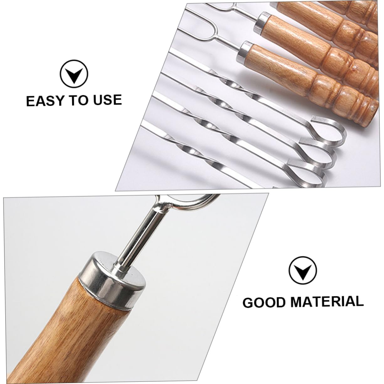 Spiedini Barbecue 10 Pezzi in Acciaio Inossidabile con Manico Nero | Impugnatura in Legno, Bordi Lisci e Struttura Robusta, Sacchetto Incluso, per Uso Outdoor e Quotidiano