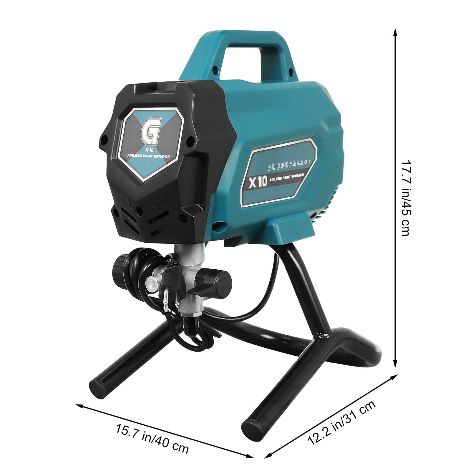 Garvee Airless X10 pistolet do malowania, 0,32 GPM - 3300 PSI, 750W - z drążkiem i zestawem do czyszczenia ścian, płotów, mebli