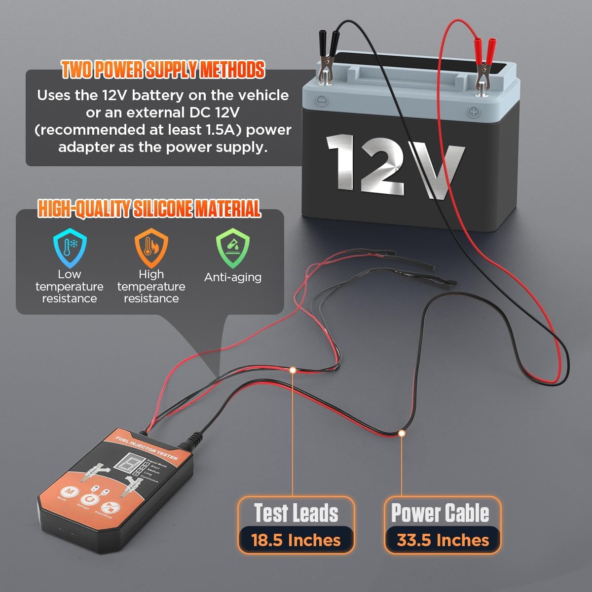 Fuel Injector Cleaner Kit Universal Fuel Injector Tester And Cleaner Kit,8 Pulse Modes Fuel Injector Cleaning Kit,DIY Fuel Injector Cleaner Tool with 6 Size Cleaning Adapters,12V/5V Output Power