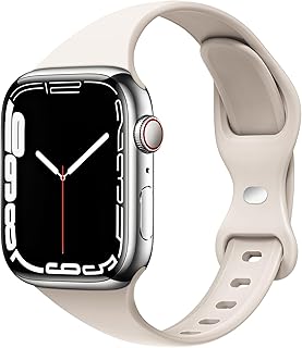 Band Compatible with Apple Watch 38mm 40mm 41mm 42mm 44mm 45mm 49mm, Soft Silicone Slim Thin Narrow Replacement Strap Compatible for iWatch Ultra SE Series 9/8/7/6/5/4/3/2/1 (Starlight, 38mm/40mm/41mm)