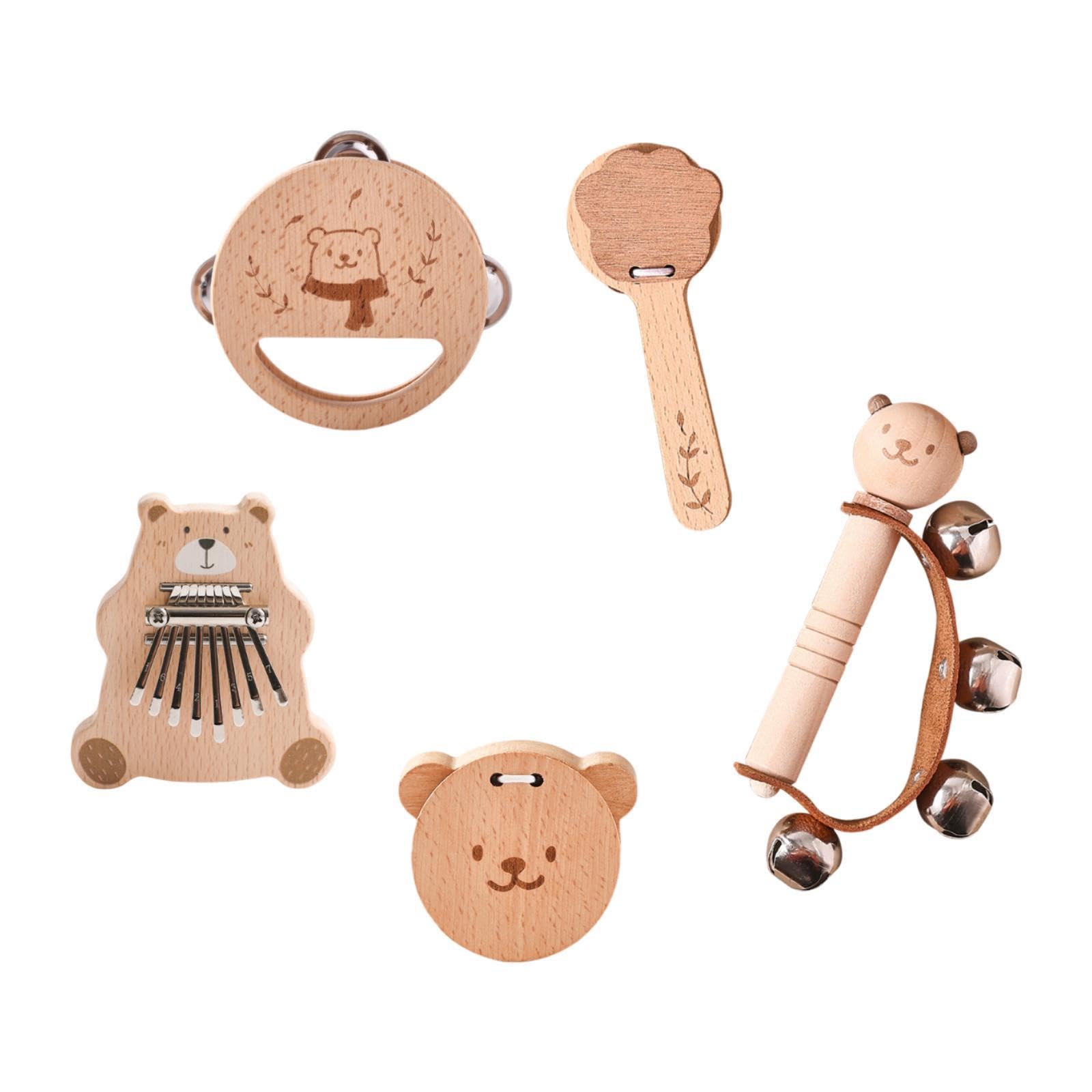 Generic Hölzerne Rassel Set Rassel Spielzeug Bildung Handaugenkoordination Hand Rasseln Glocke Percussion Instrumente für Boy Girl Geschenk, 5 Stück