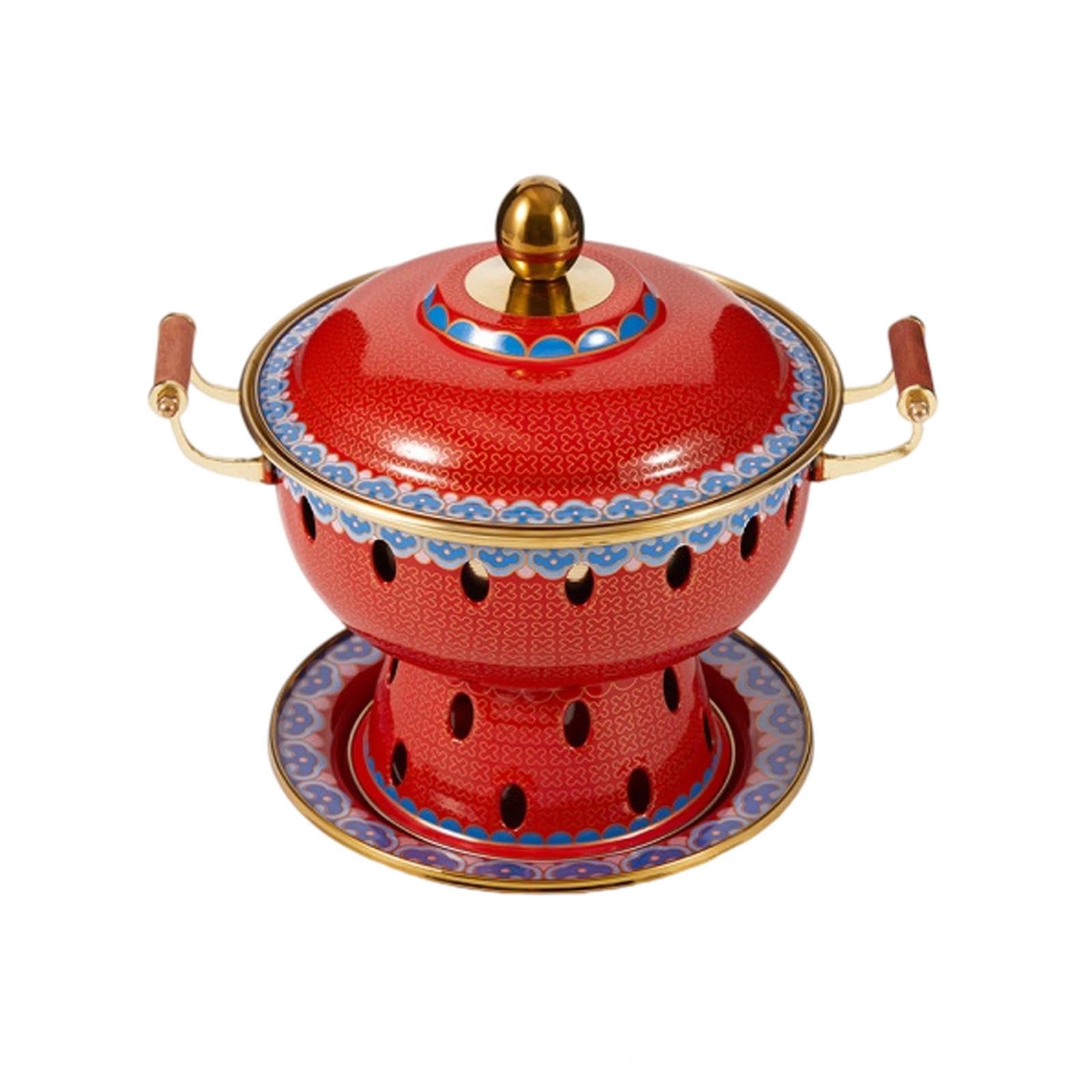 asdchZen Copper Hot Pot,For Steaming Boiling Stew Household Alcohol Stove Small Hot Pot Cloisonne Pure Copper Old-Fashioned Pot Hot Pot,E,Z