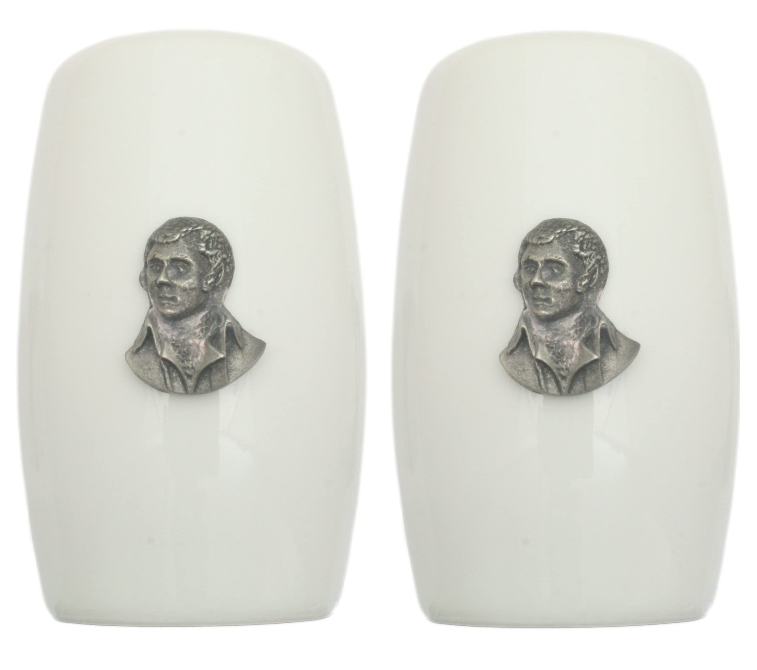 Robert Burns 'Rabbie' China Salt and Pepper Shakers Cruet Set Modern White CSP 507