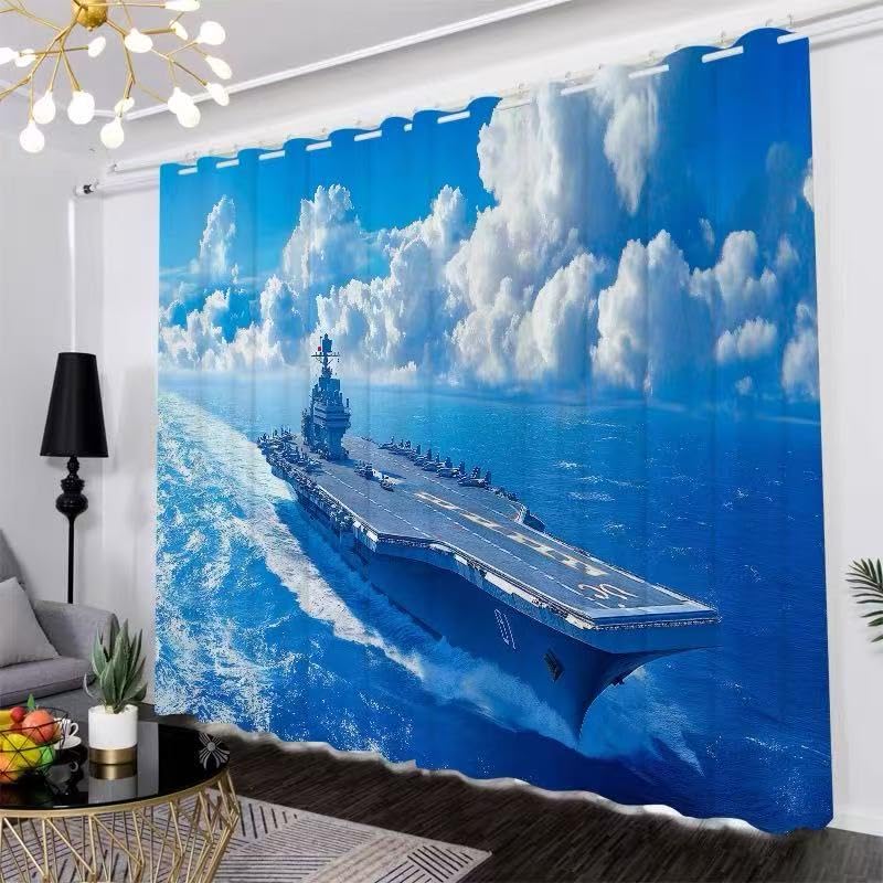 Rideau thermique isolant anti-lumière à oeillets imprimé porte-avions 75x166cm pour salon