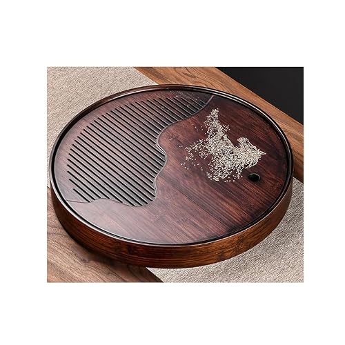 GTHTUHFD Tea Trays For Serving Tea Tray Household Simple Drain Tea Ceremony Dry Tea Table, Water Storage Round Chinese Tea Sea Small Tea Set Tea Tray Gongfu Tea Tray