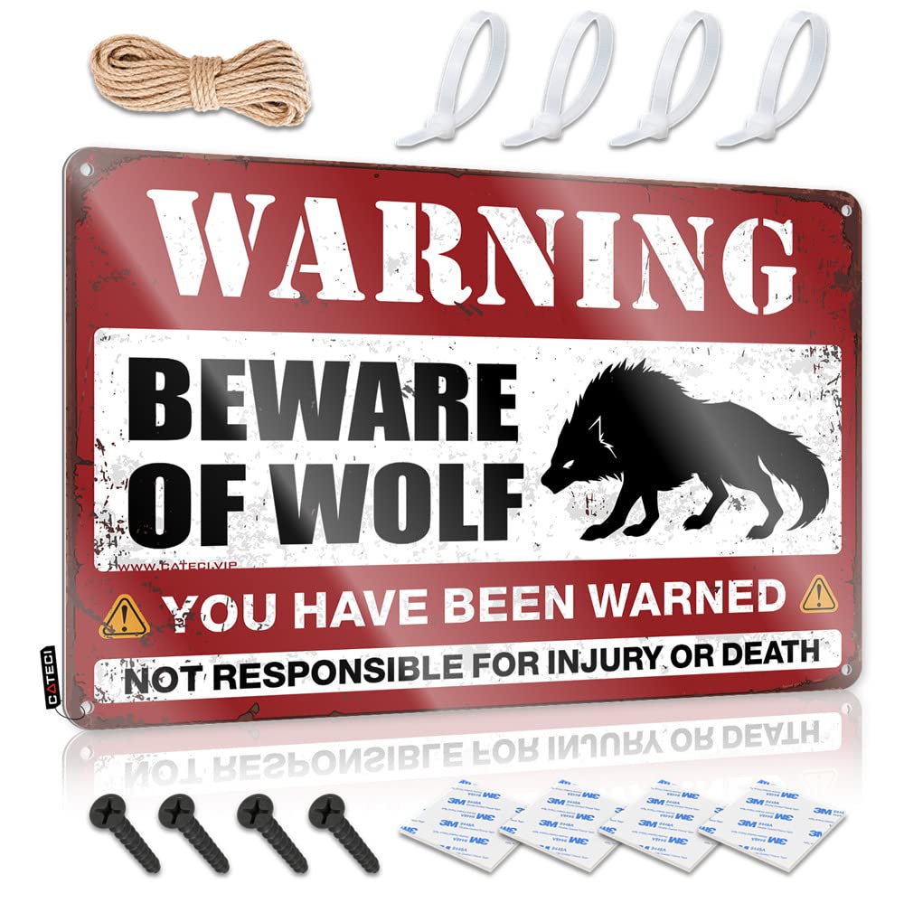 STWNVOITV Funny Tin Sign Beware Of Wolf Sign Bar Sign For Outdoor Bar Tinsign Decor(30X40CM)