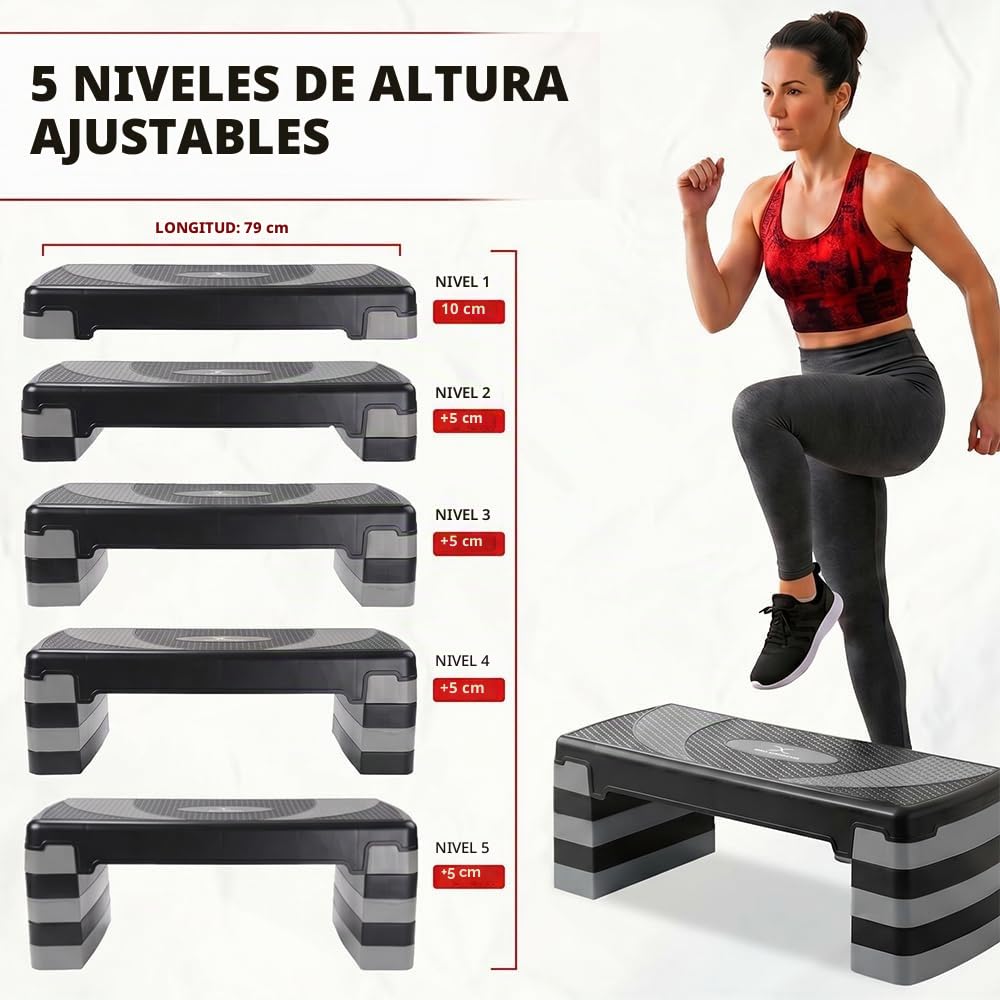 Ejercicio aeróbico paso a paso con 5 niveles ajustables para caminar, cardio, peso, yoga, ejercicio de fuerza, antideslizante para el hogar/gimnasio/oficina, entrenamiento