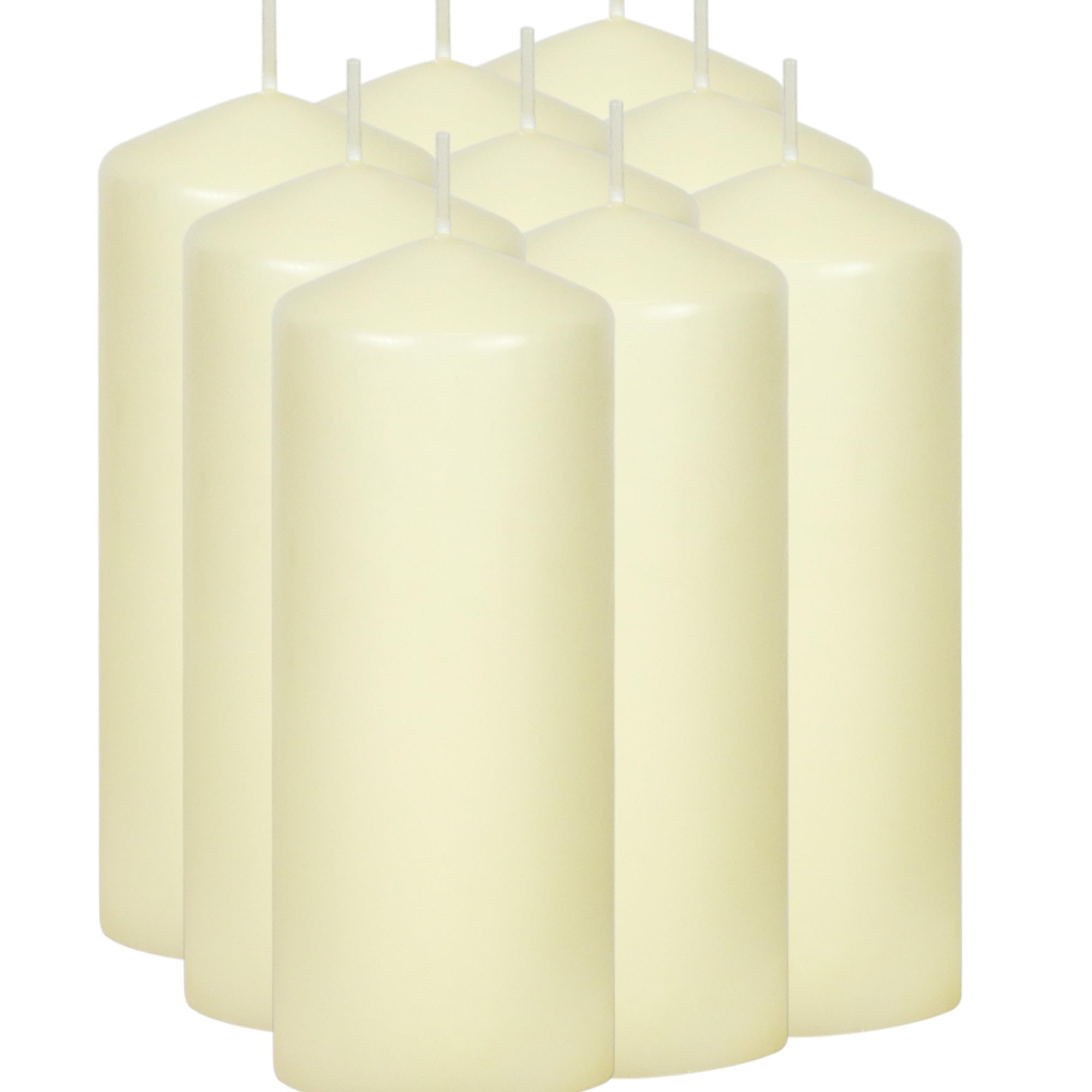 simpa Unscented Ivory Pillar Candles Smokeless Burn 42 Hour Burn Time 60mm x 150mm - Set of 9
