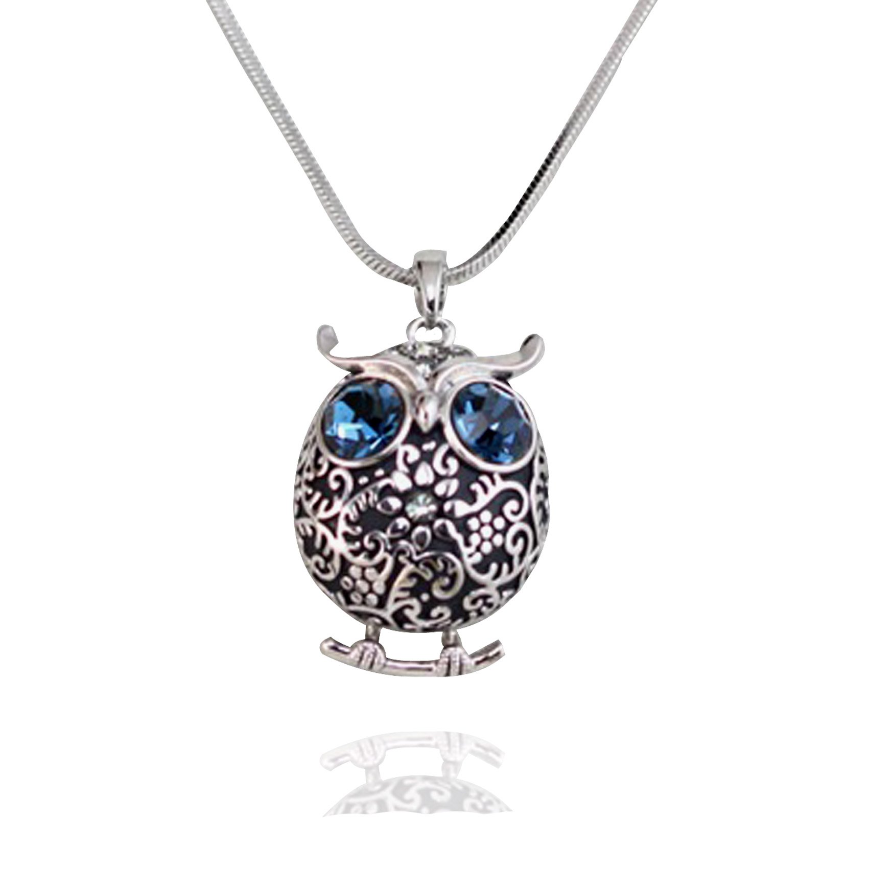 Ficccy Silver Owl Necklace Retro Owl Long Necklace Owl Sweather Necklace