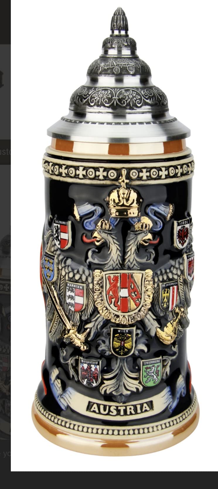 KING Jarra de cerveza alemana Austria escudos con alto relieve, jarra 0,4 litros KI 1014 0,4L