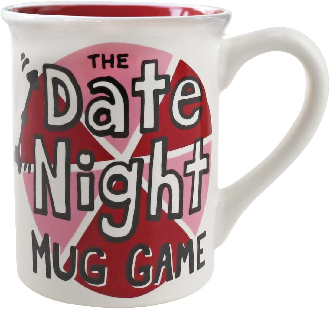 Enesco Our Name is Mud Date Night Game Coffee Mug with Spinner Lid, 16 Ounce, Multicolor