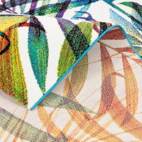 Tapis branchage multicolore Pergamon Faro au design tropical moderne unique