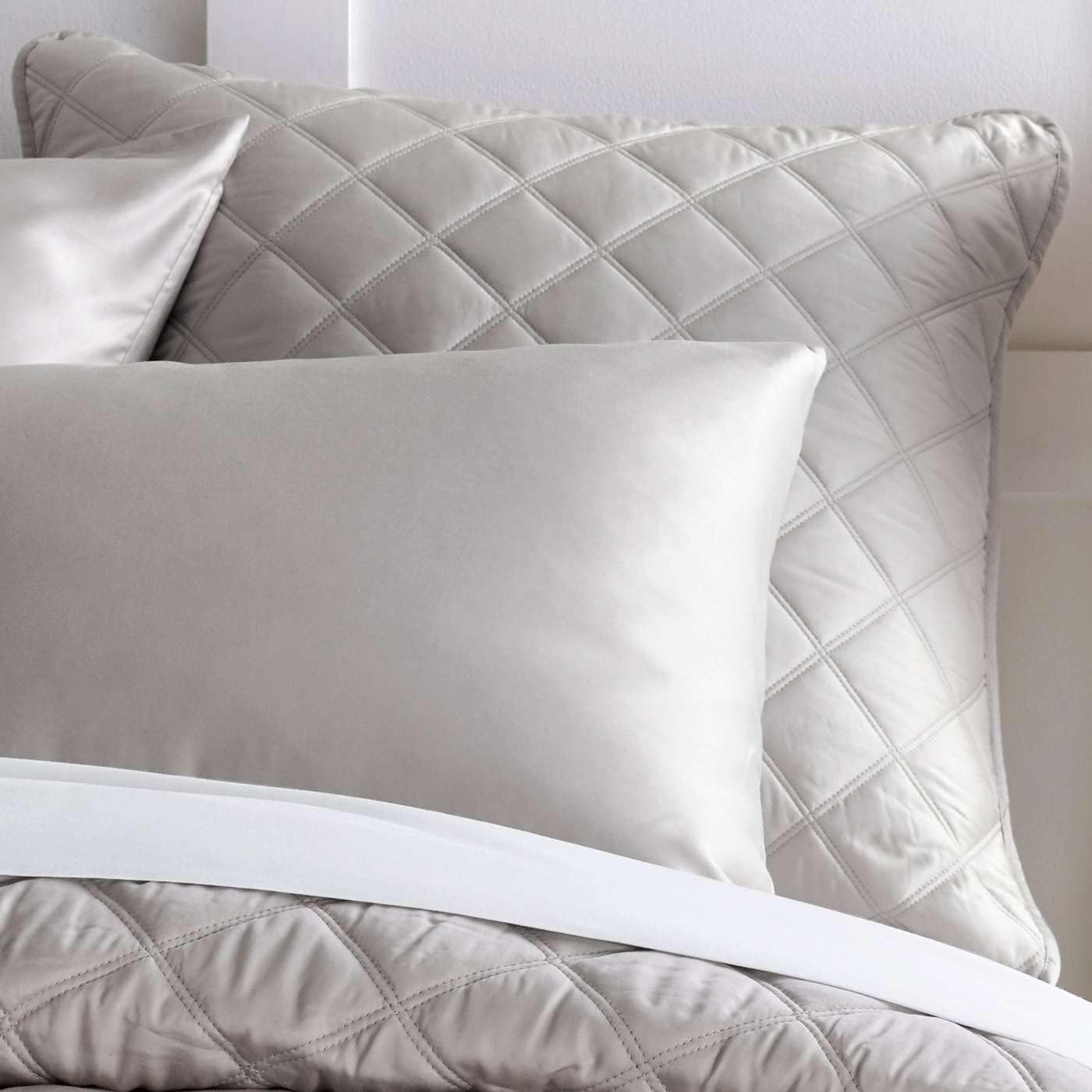 Pine Cone Hill Quilted Silken Solid Grey Sham, Euro Size, Grey Solid Pattern