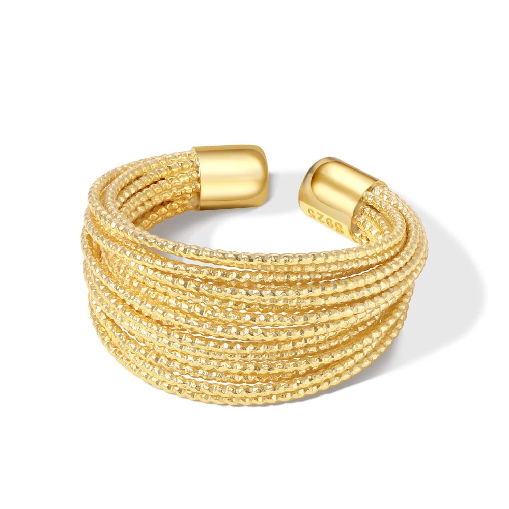 MISS JO92.5 Sterling Silver Multilayer Rope Ring, Adjustable Statement Ring, Classics Collection, Gift for women and girls, BIS Hallmarked - Rhodium Finish