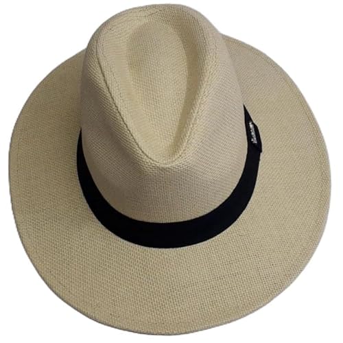Chapéu Panamá Clássico, Palha Natural com Faixa Preta, Design Teardrop