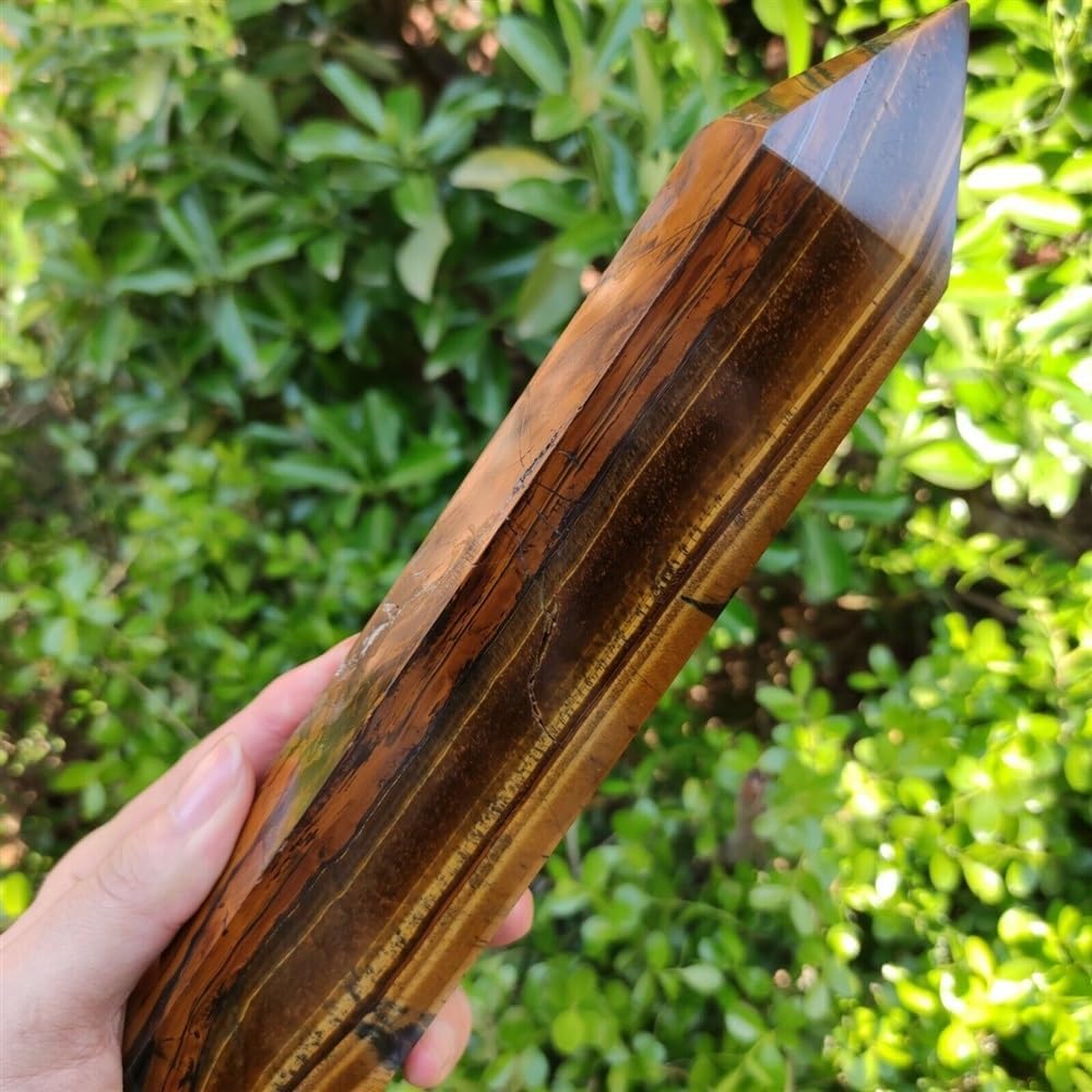 KatLin Natural Tigers Eye Stone Column Quartz Crystal Scepter Mineral Specimen Healing Home Office Degaussing Decorative Gem Ornaments (Size : 400-450g)